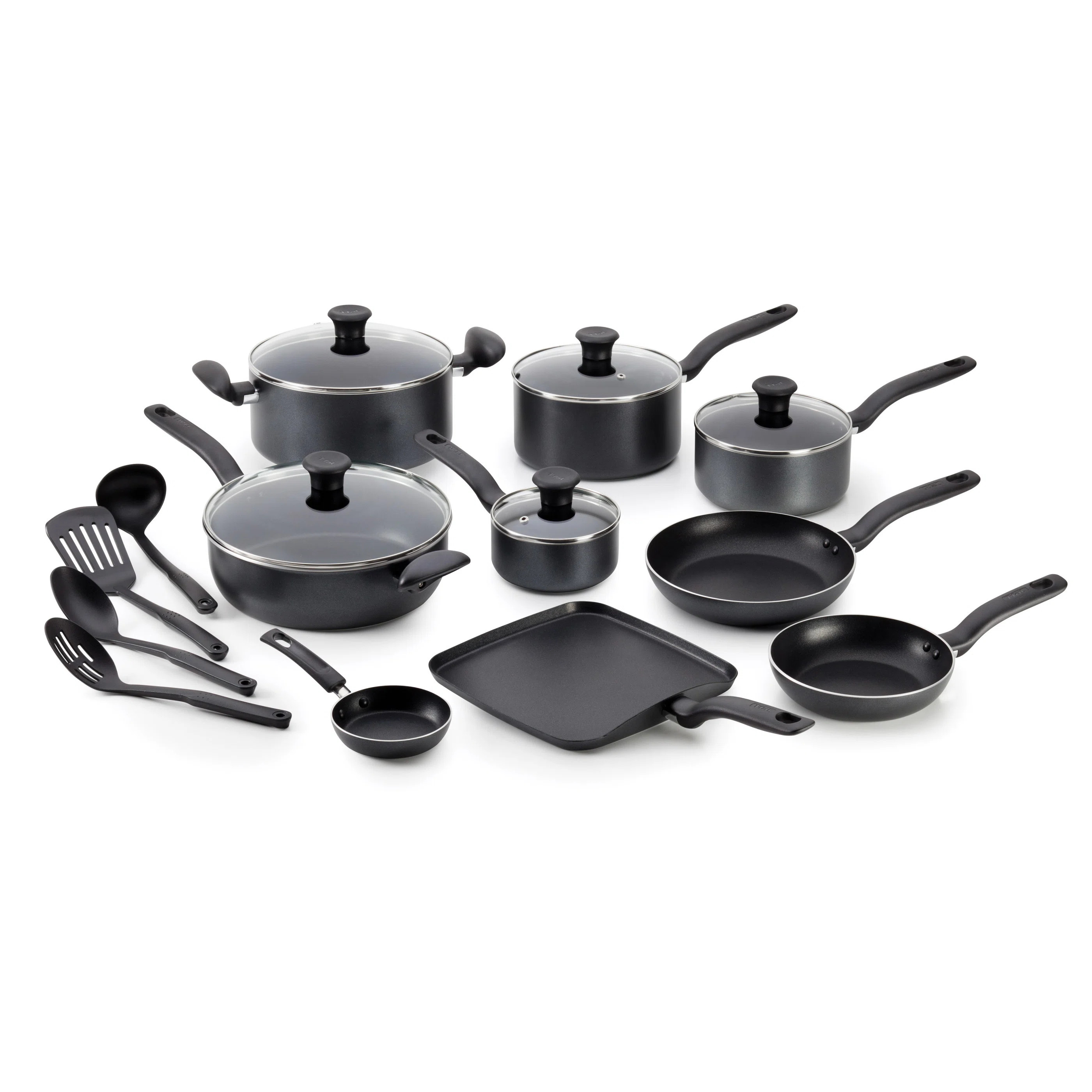 T-fal Initiatives 18 Piece Aluminum Nonstick Cookware Set & Cooking Utensils | Wayfair North America