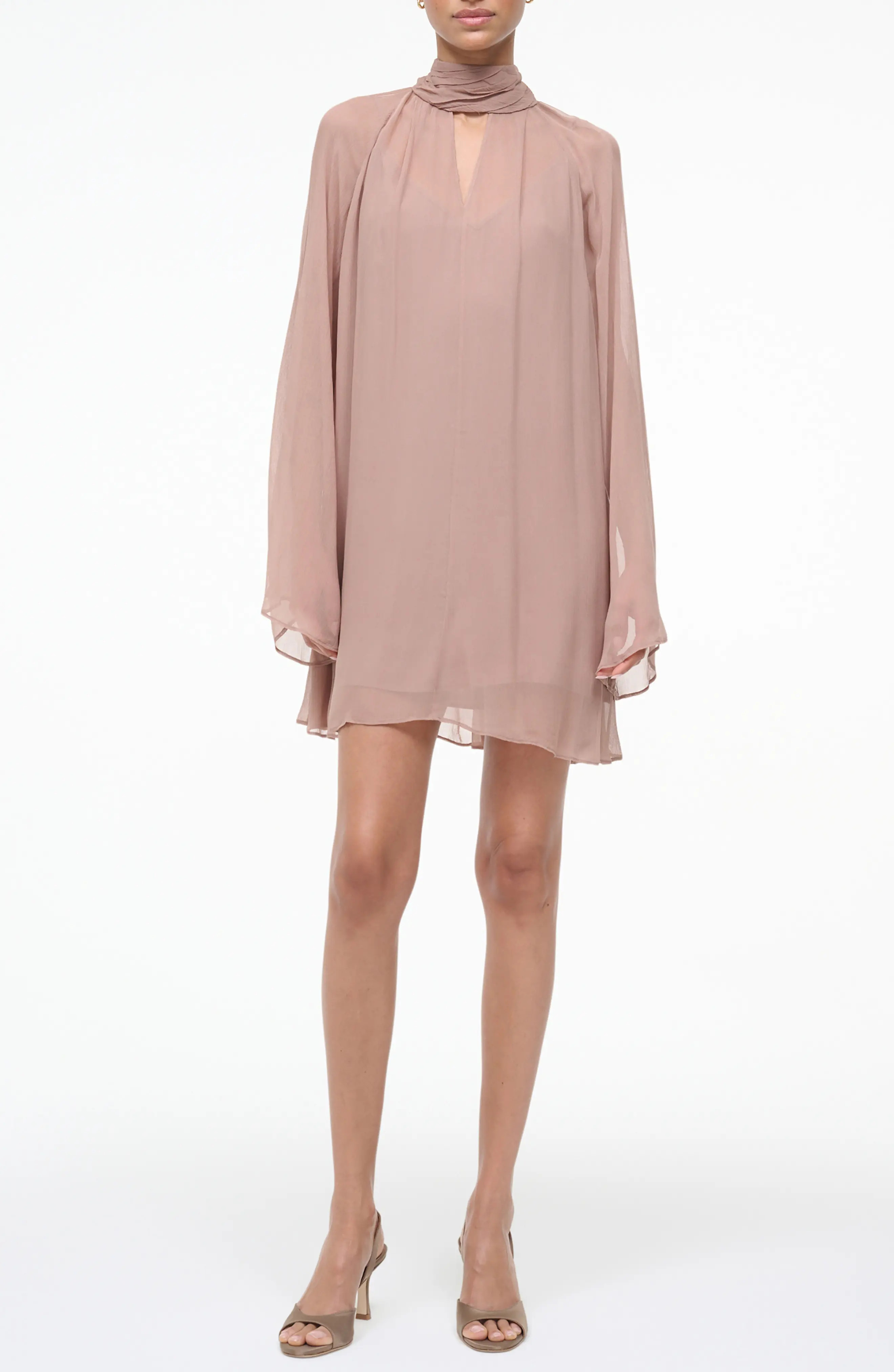 STAUD Esther Long Sleeve Minidress in Taupe at Nordstrom, Size X-Small | Nordstrom