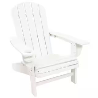 Sunnydaze Decor All-Weather White Plastic Outdoor Adirondack Chair with Drink Holder IEO-196 - Th... | The Home Depot