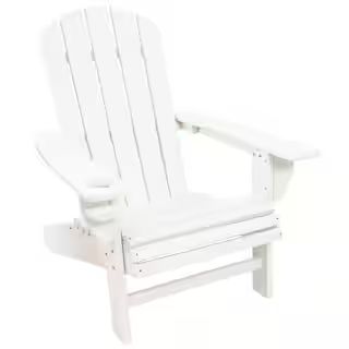 Sunnydaze Decor All-Weather White Plastic Outdoor Adirondack Chair with Drink Holder IEO-196 - Th... | The Home Depot