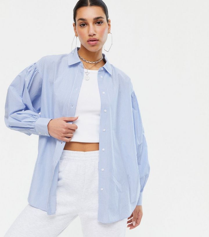 Blue Stripe Poplin Puff Sleeve Shirt 
						
						Add to Saved Items
						Remove from Saved Ite... | New Look (UK)