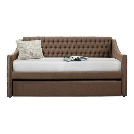 Pemberly Row Modern Upholstered Daybed with Trundle in Brown | Walmart (US)