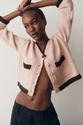 Tipped Crew-Neck Cardigan Sweater | Anthropologie (US)