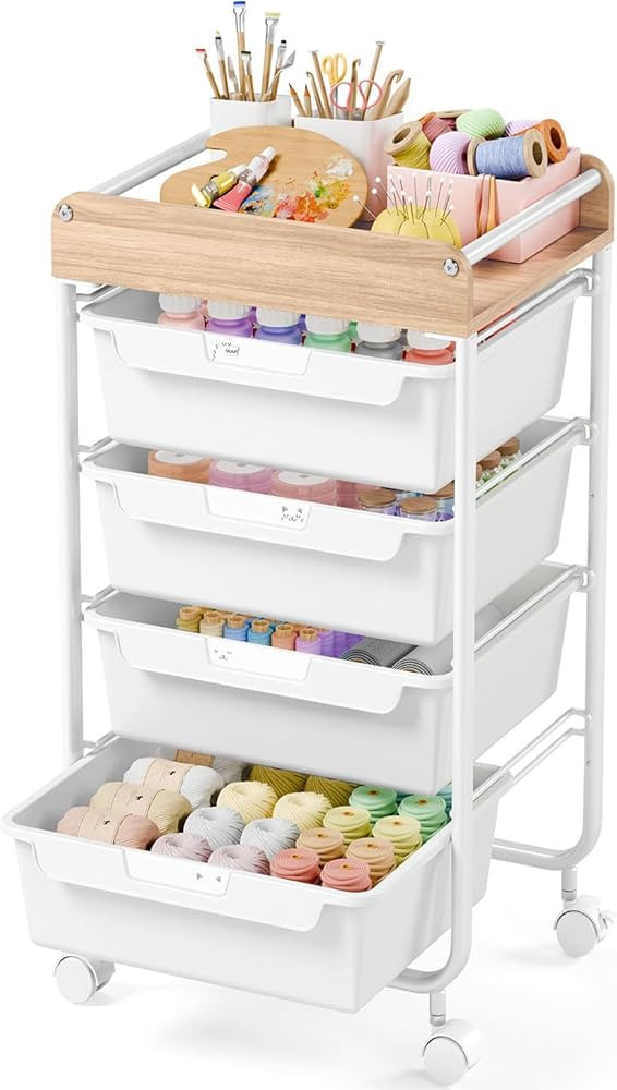 Rolling Craft Storage Cart with 4 Drawers,Utility Cart with Drawers,Art Craft Organizers and Stor... | Amazon (US)