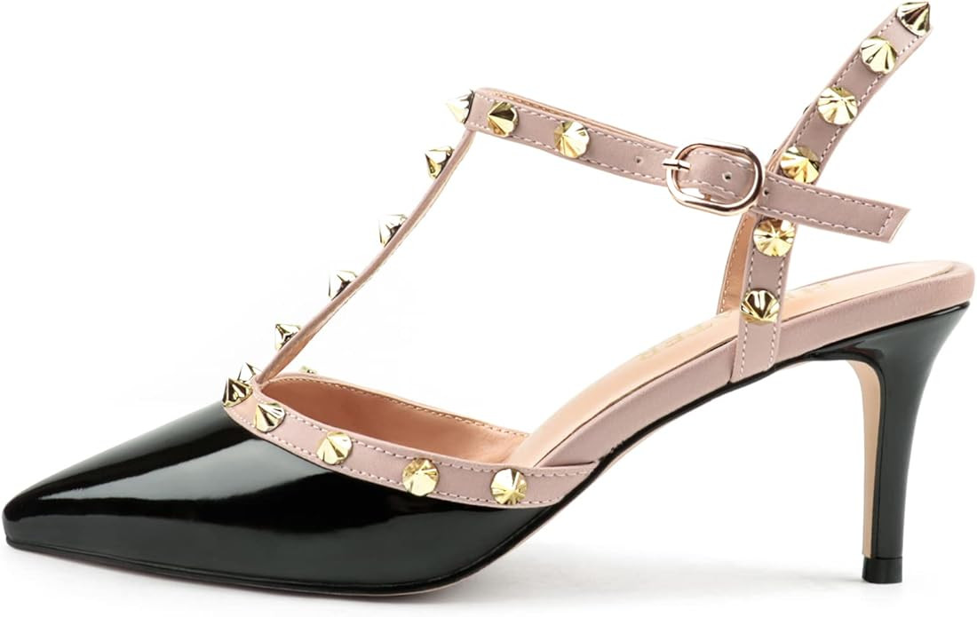 Kitten Heels Strappy Sandals for Women Slingback Pumps Closed Toe Sandals | Amazon (US)