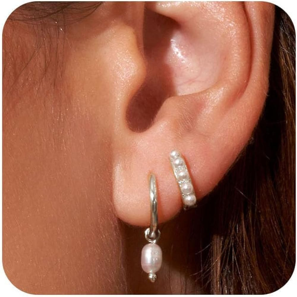 SELSHE Gold Plated Earrings for Women, 14k Gold Plated Earring Stack Hypoallergenic Pearl Drop Ea... | Amazon (US)