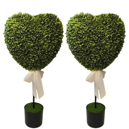 Valentine's Day Indoor & Outdoor Heart-shaped Topiary, 32" Artificial Boxwood Topiary Trees with Bow, Faux Topiary Tree for Porch, Home, Garden Decor, Spring Easter Decoration, Set of 2 | Walmart (US)