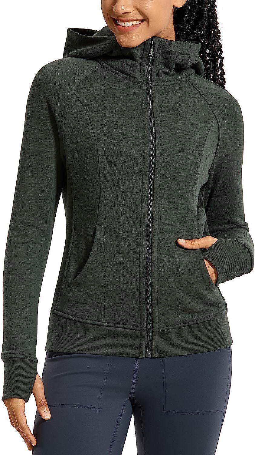 CRZ YOGA Women's Cotton Hoodies Sport Workout Full Zip Hooded Jackets Sweatshirt | Amazon (US)