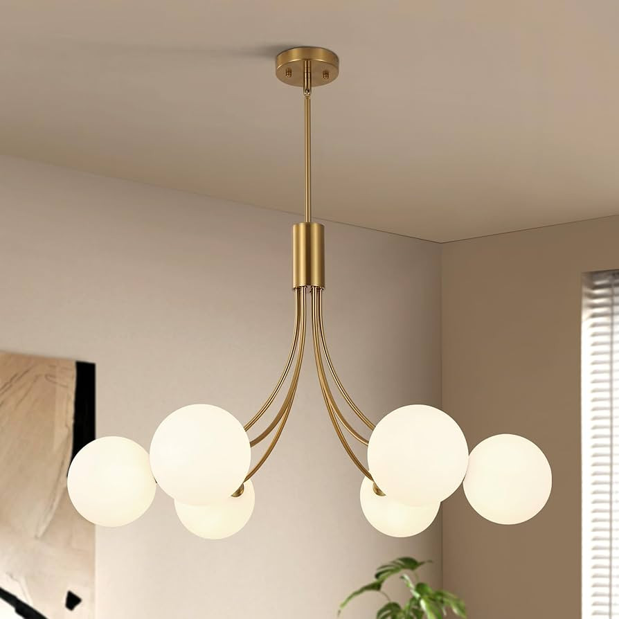 6-Light Modern Farmhouse Gold Chandeliers for Dining Room Light Fixture, Mid Century Hanging Sput... | Amazon (US)