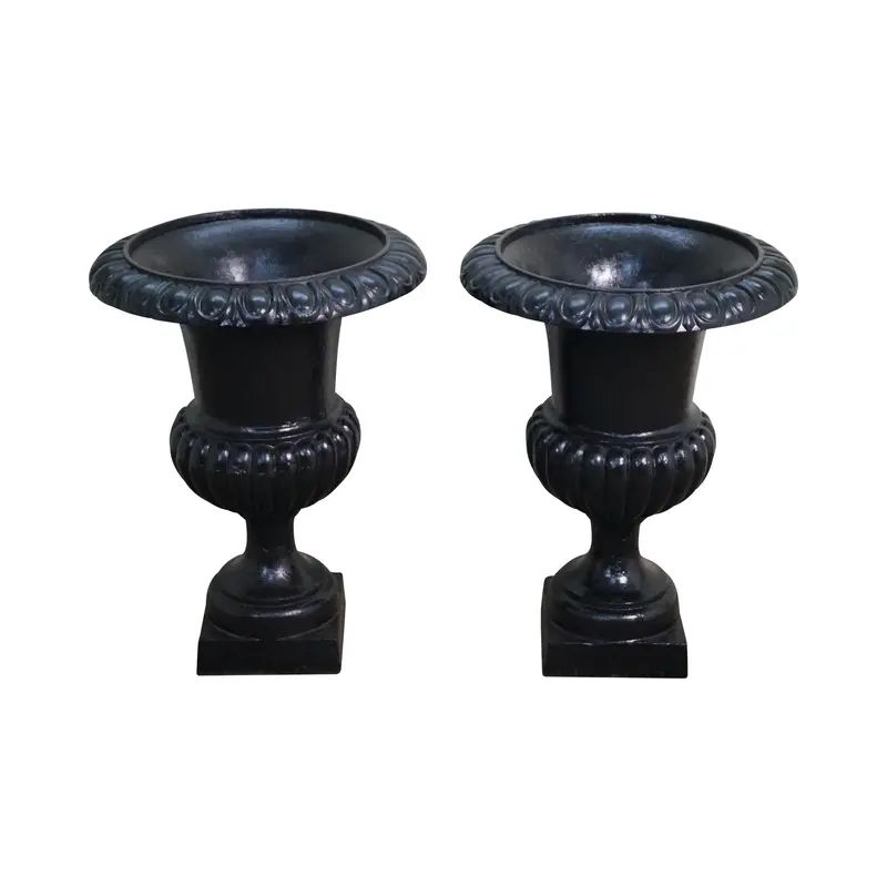 Classic French Style Black Cast Iron Urns (A) | Chairish