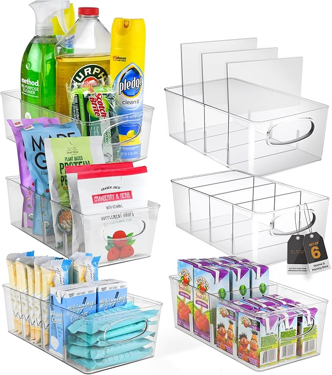 ELTOW Snack Organizer for Pantry Shelf – Clear Storage Bins with Removable Dividers, Kitchen & ... | Amazon (US)