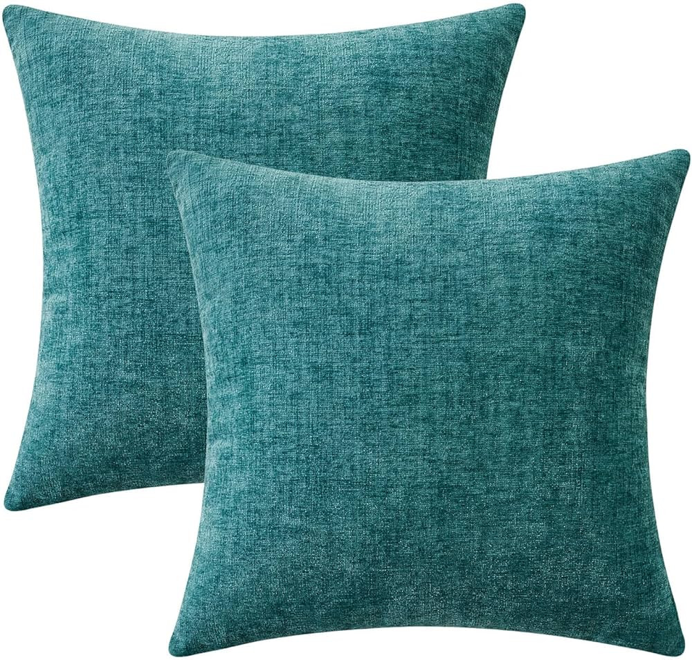 MIULEE Pack of 2 Couch Throw Pillow Covers 22x22 Inch Soft Teal Chenille Pillow Covers for Sofa L... | Amazon (US)
