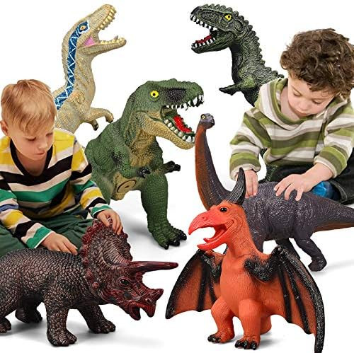 6 Piece Jumbo Dinosaur Toys for Kids and Toddlers,Jurassic World Blue Velociraptor T-Rex Tricerat... | Amazon (US)
