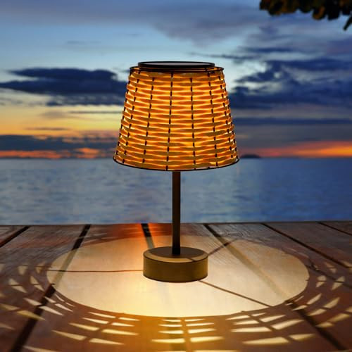 Livinlarge Solar Table Lamps for Outside,Handmade Rattan Woven LED Desk Outdoor Lamp Waterproof Boho Decoration for Garden,Yard,Patio,Porch,Trees,Lawn,Pathway(Austin Natural Brown) | Amazon (US)