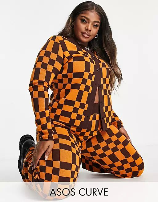 ASOS DESIGN Curve knitted checkerboard cardigan - part of a set | ASOS (Global)
