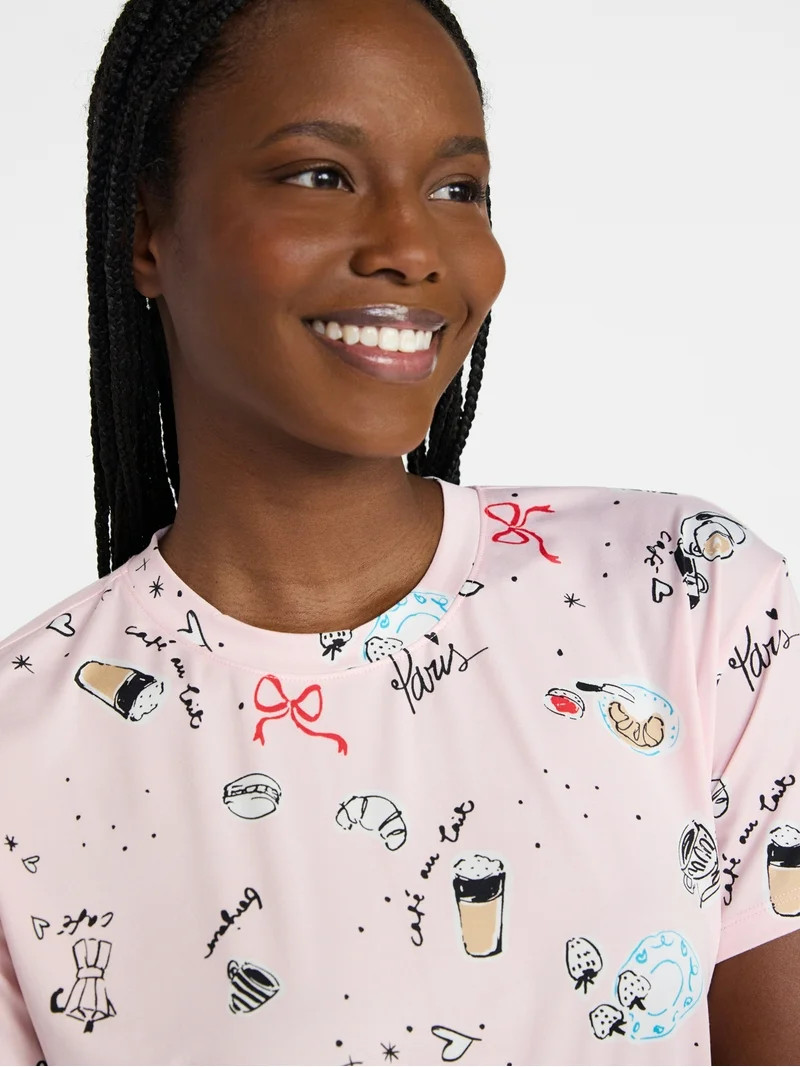 Joyspun Women's Dreamy Soft Collection Short Sleeve Sleep Top and Open Leg Pants Pajama Set, 2-Pi... | Walmart (US)