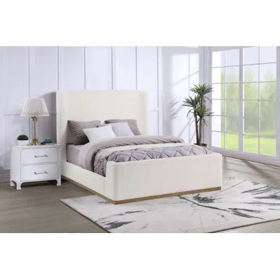 Nala Upholstered Queen Wingback Platform Sleigh Bed Cream | Wayfair North America