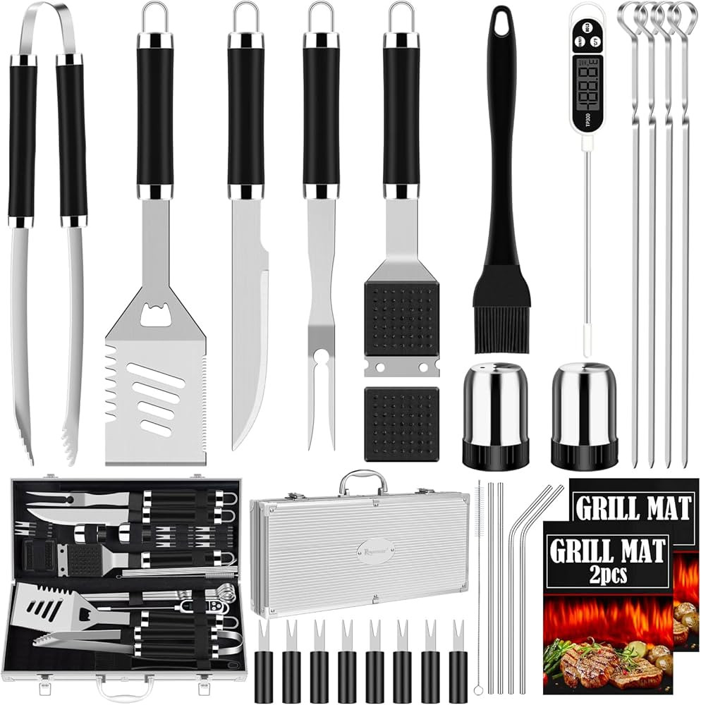 ROMANTICIST 30pcs BBQ Grill Tool Set for Men Dad, Heavy Duty Stainless Steel Grill Utensils Set, ... | Amazon (US)
