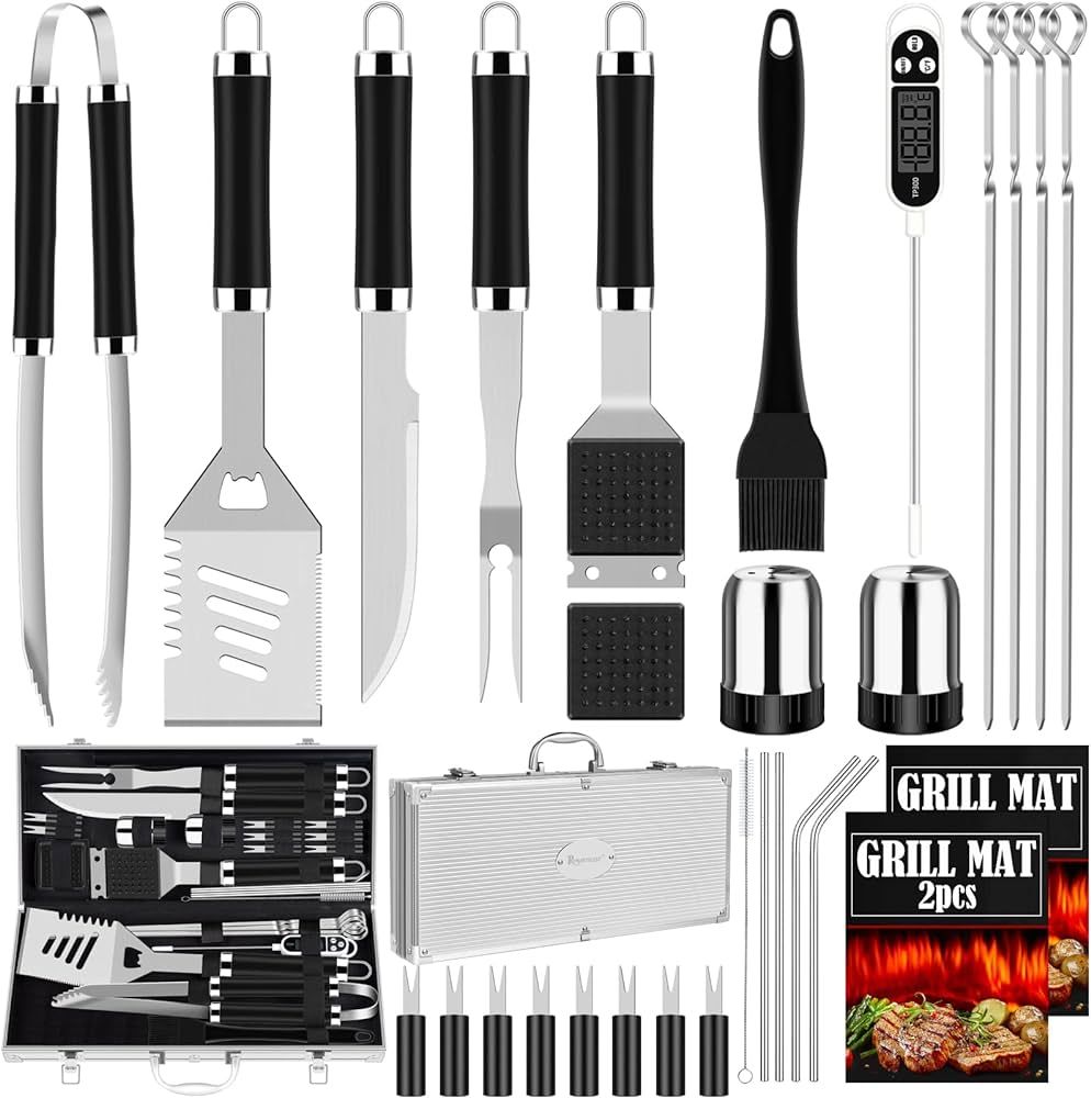 ROMANTICIST 30pcs BBQ Grill Tool Set for Men Dad, Heavy Duty Stainless Steel Grill Utensils Set, ... | Amazon (US)