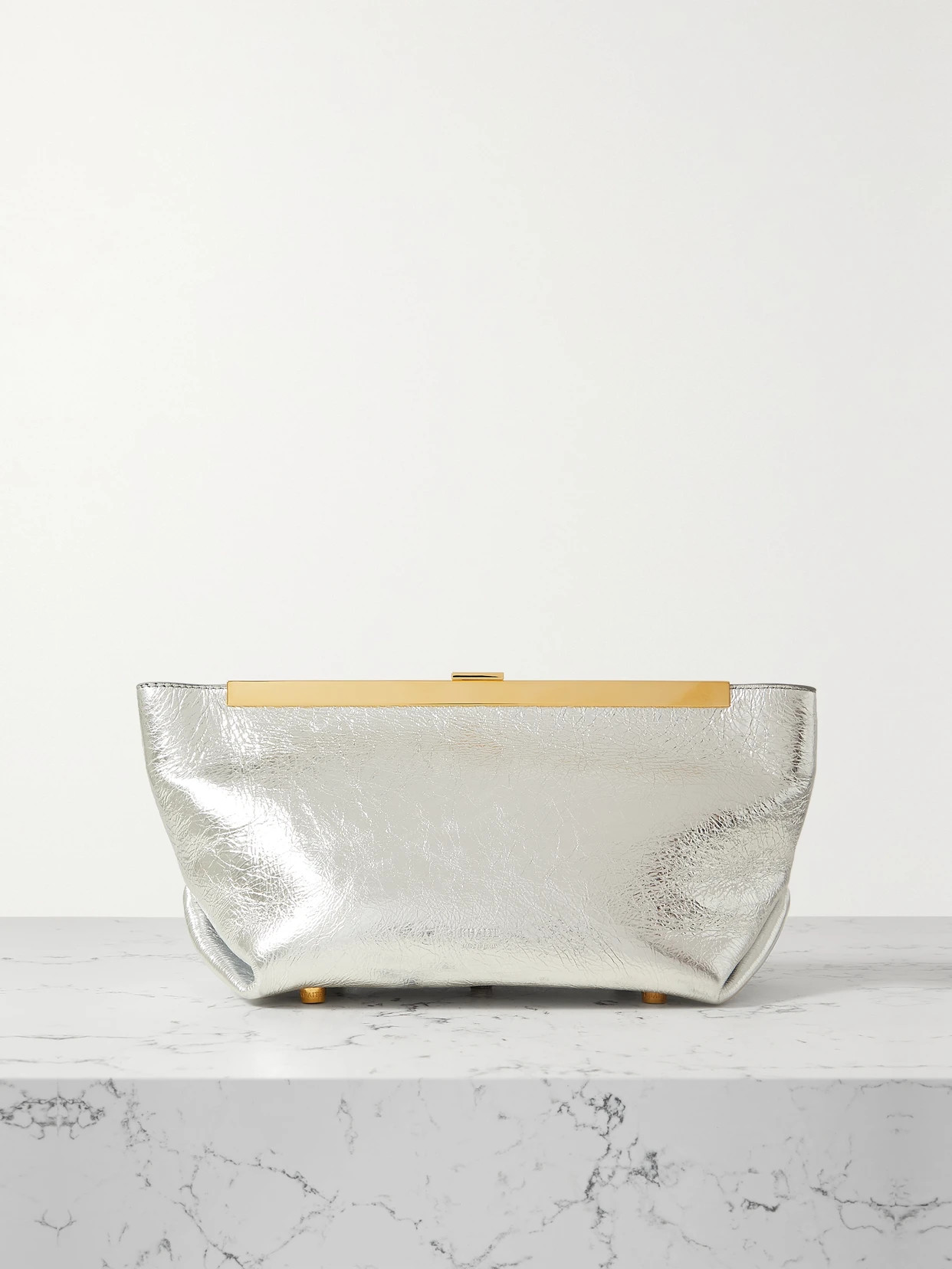 Khaite - Aimee Metallic Textured-leather Clutch - Silver - one size | NET-A-PORTER APAC