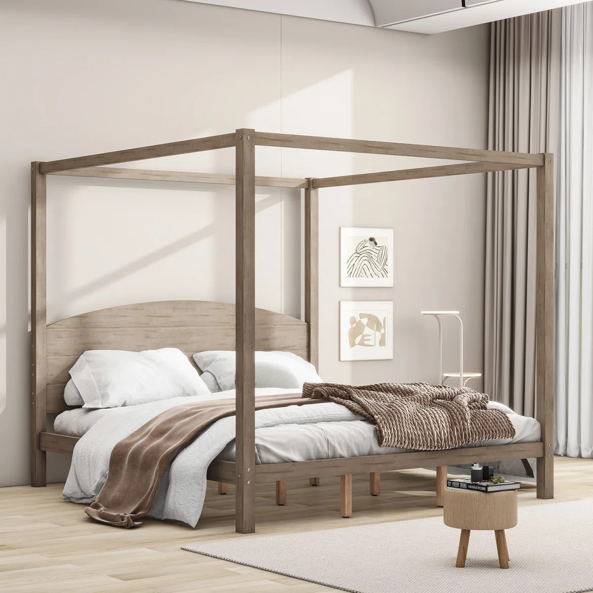 King Size Canopy Platform Bed with Headboard and Support Legs | Wayfair North America