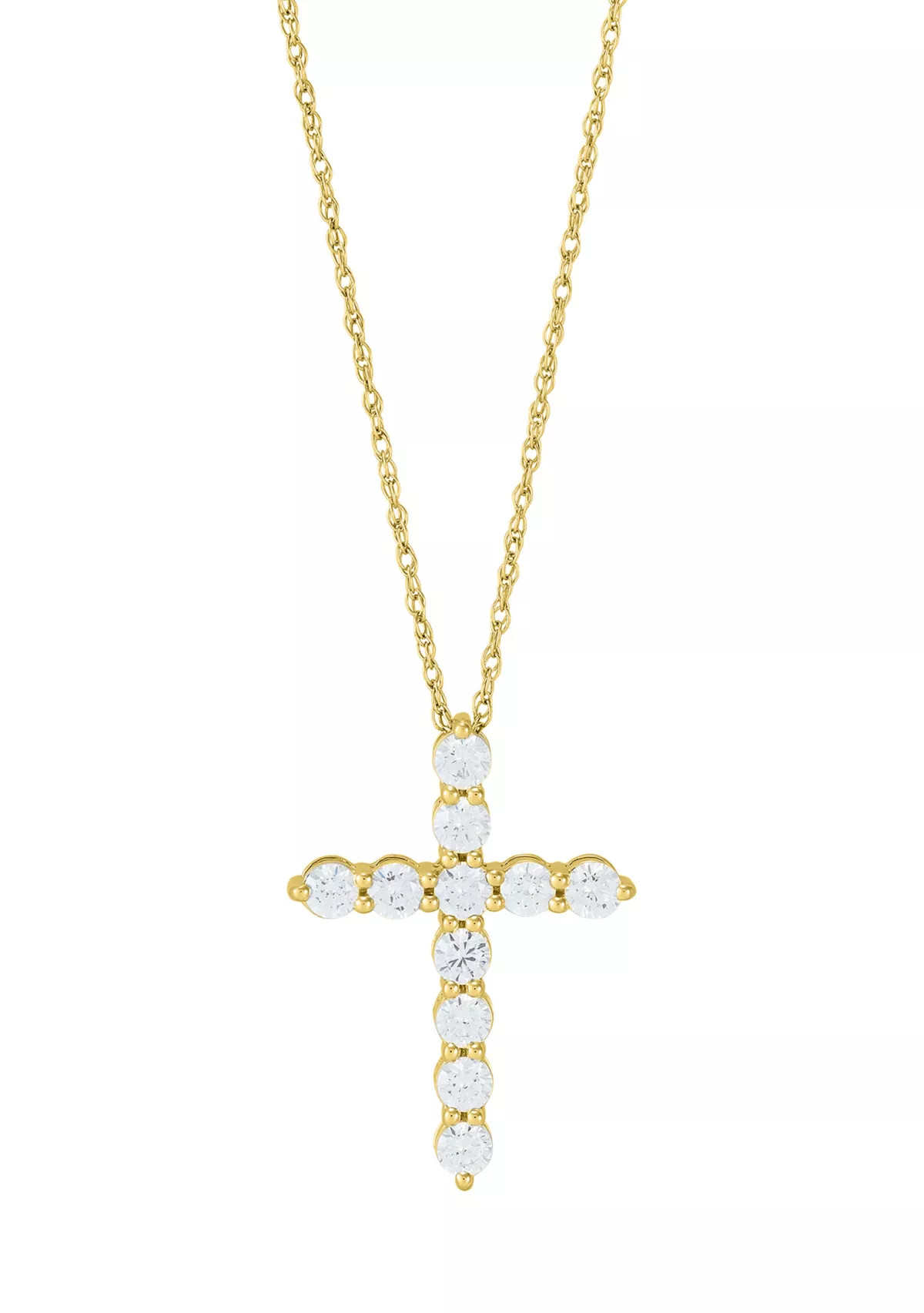 1/2 ct. t.w. Lab Grown Diamond Cross Pendant with 18" Singapore Chain Necklace in 10K Yellow Gold | Belk