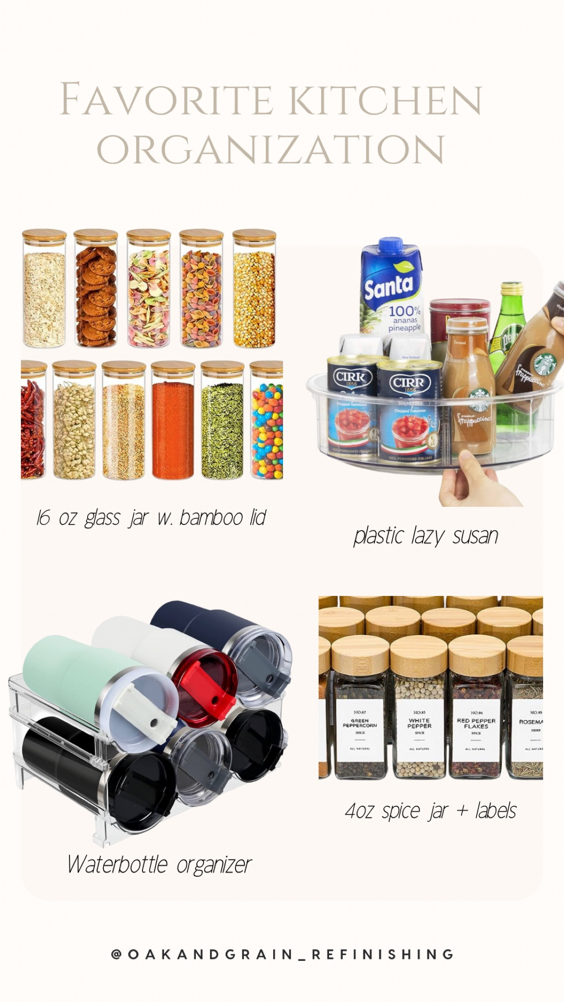 Kitchen organization // kitchen storage solutions // water bottle storage // pretty spice jars // aesthetic kitchen storage