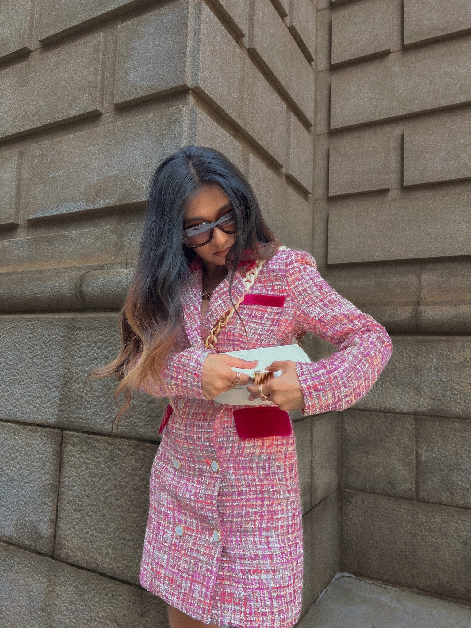 pink tweed blazer dress Carey Pink Blazer Dress  Rolling Rack Boutique
