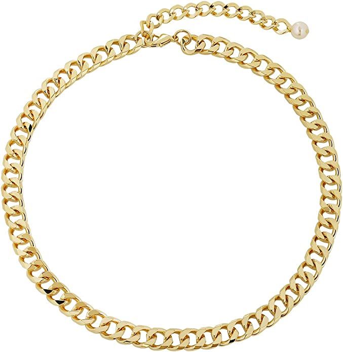 LILIE&WHITE Women's 14k Brass Chunky Chain Necklace, Thick Collar Trendy Cable Link | Amazon (US)