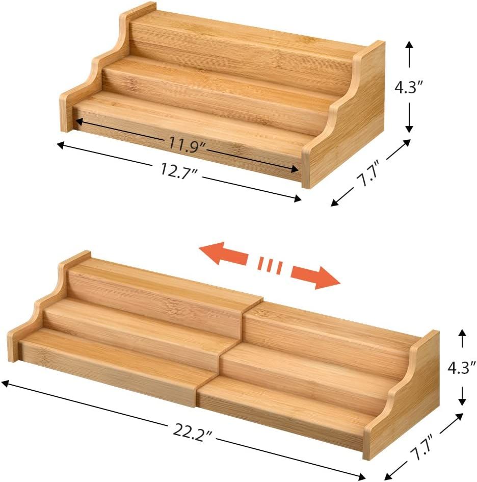Amazon.com: Spice Rack Kitchen Cabinet Organizer- 3 Tier Bamboo Expandable Display Shelf : Everyt... | Amazon (US)