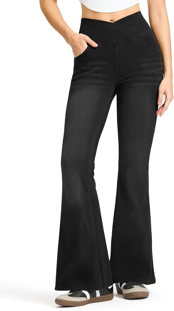 Rammus Flare Jeans for Women Crossover High Waisted Bell Bottom Jeans Trendy Yoga Pants Stretchy ... | Amazon (US)