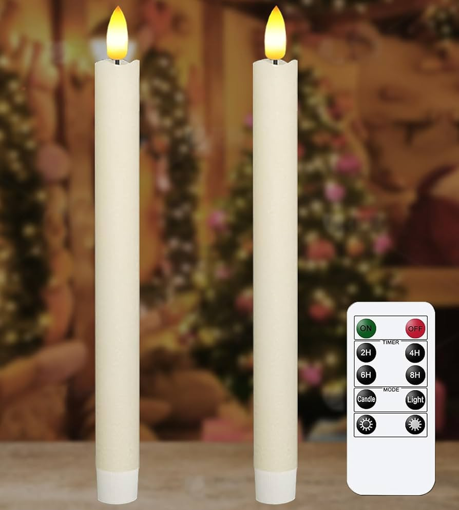 2 PCS Upgraded Real Wax LED Flameless Taper Candles with Remote, KSWING White Candlesticks Batter... | Amazon (US)