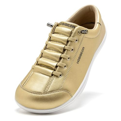 HOBIBEAR Leather Barefoot Shoes Lightweight Wide Toe Box Zero Drop Slip-on Shoes for Women(W-Golden, Women 9.5) | Amazon (US)