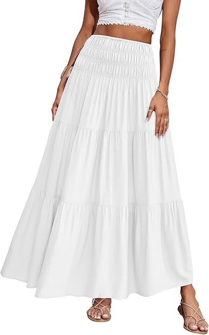 CFLONGE Summer Maxi Skirts for Women 2026 Fashion Boho Long Skirt Trendy Floral High Waist A Line... | Amazon (US)