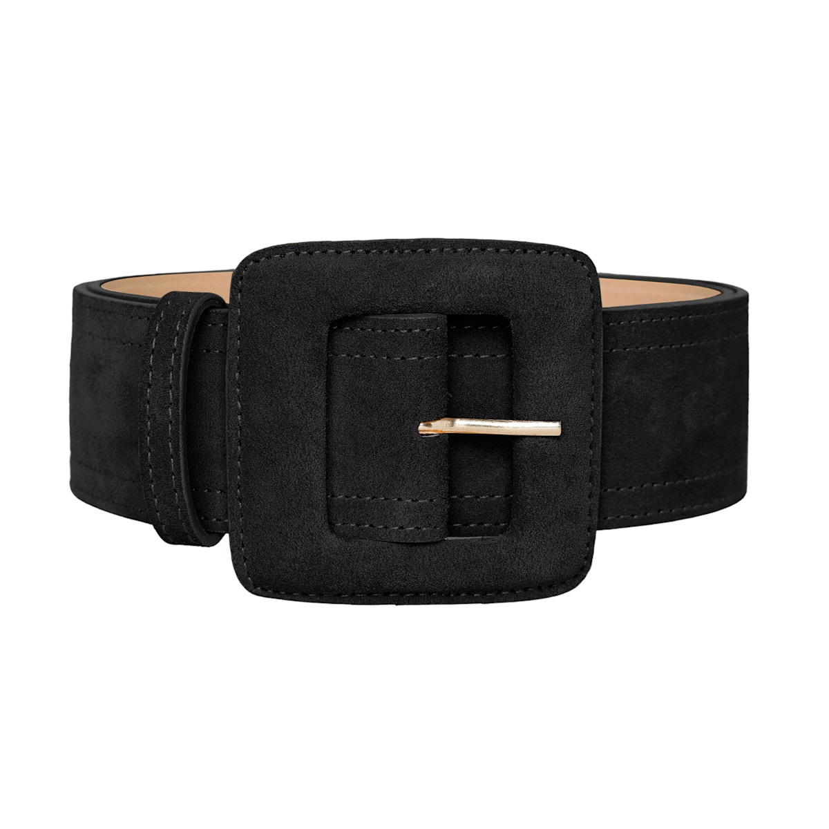 Suede Square Buckle Belt - Black | Wolf & Badger
