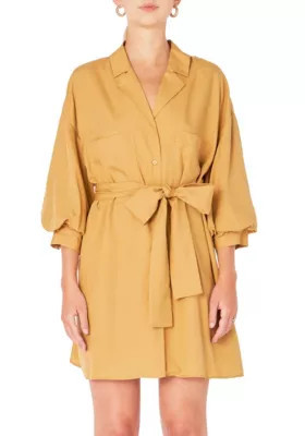 Endless Rose Women's Blouson Sleeve Belted Shirt Dress, Medium | Belk