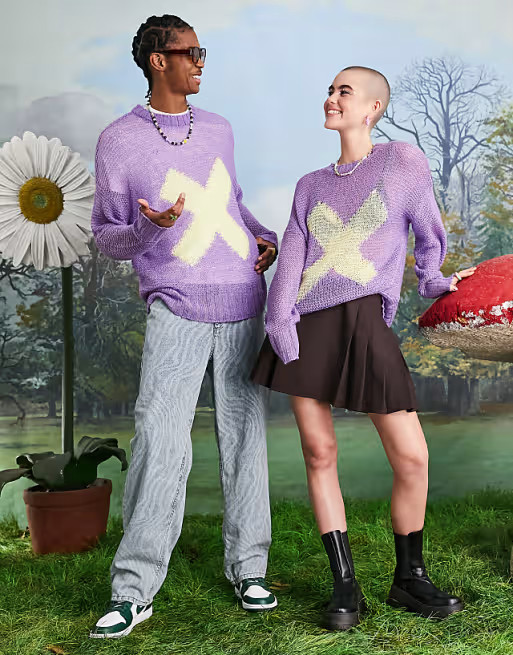 COLLUSION Unisex - Maglione in maglia traforata con stampa jacquard a forma di X | ASOS (Global)