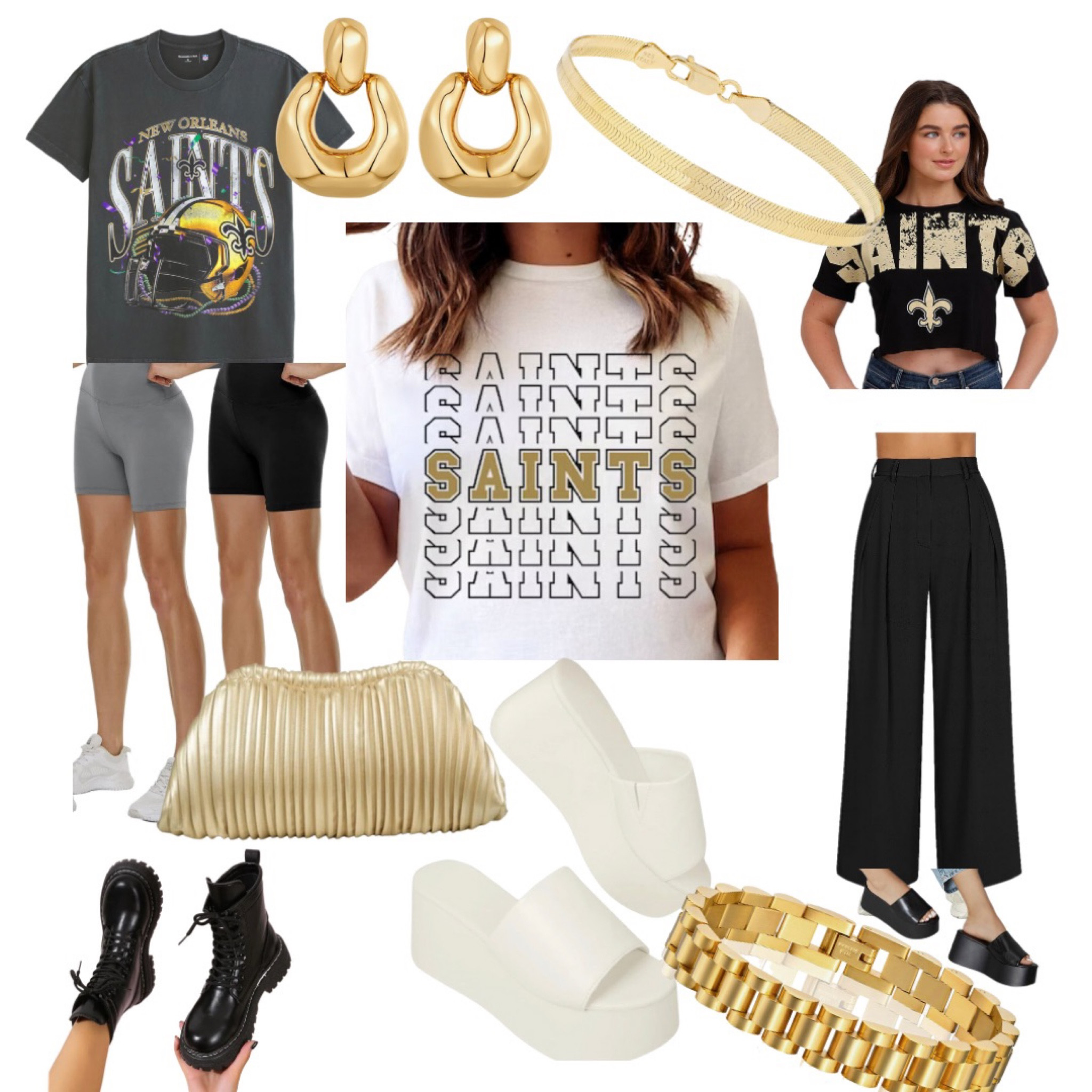 New Orleans Saints outfit 

NFL football game day outfit 

Fall football style 

Fall fashion 

Black high waisted pants 

Black wide leg pants 

#LTKunder100 #LTKunder50 

#LTKstyletip