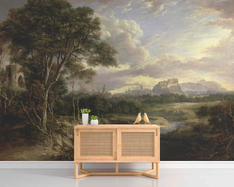 Rural Forest Oil Painting Wall Mural Vintage Landscape Panoramic View Self-adhesive or Non-woven ... | Etsy (US)