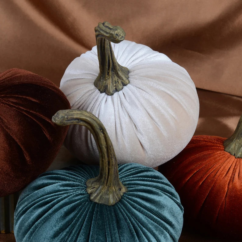 velvet pumpkins,4 pieces,beige velvet pumpkin,wedding decoration,home decor,chic decor,autumn dec... | Etsy (US)