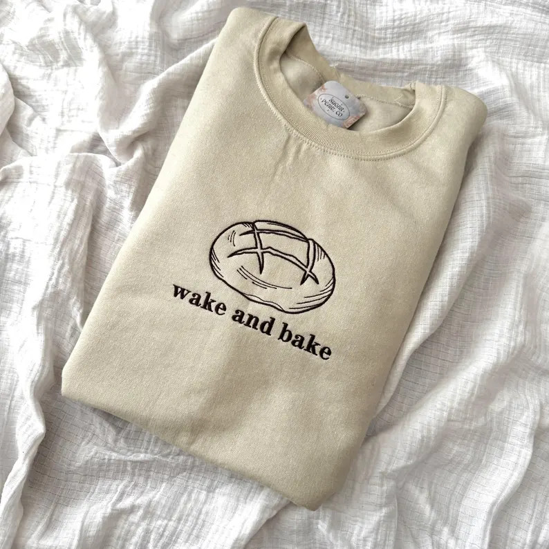 Embroidered Sourdough Sweatshirt, Baker Embroidery Sweater, Wake and Bake Crewneck - Etsy | Etsy (US)