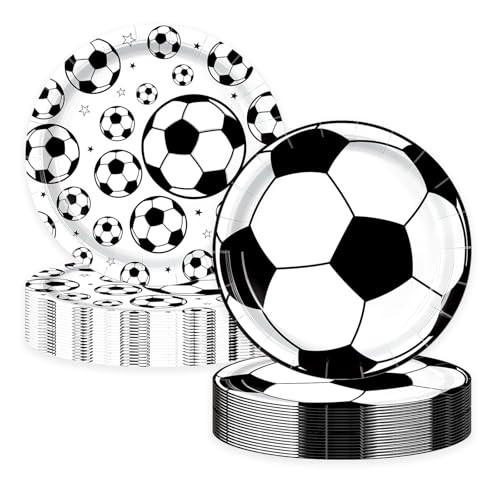 LYFREE 50Pcs Soccer Paper Plates 7" Soccer Birthday Party Supplies Disposable Dessert Cake Plates Tableware Set Table Decorations for Sports Fans Birthday Baby Shower | Amazon (US)