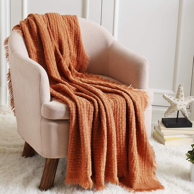 CREVENT Farmhouse Rust Knit Throw Blanket for Couch Sofa Chair Bed Home Decoration, Soft Warm Coz... | Amazon (US)