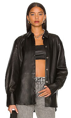 FRAME The Oversized Leather Shirt in Noir from Revolve.com | Revolve Clothing (Global)