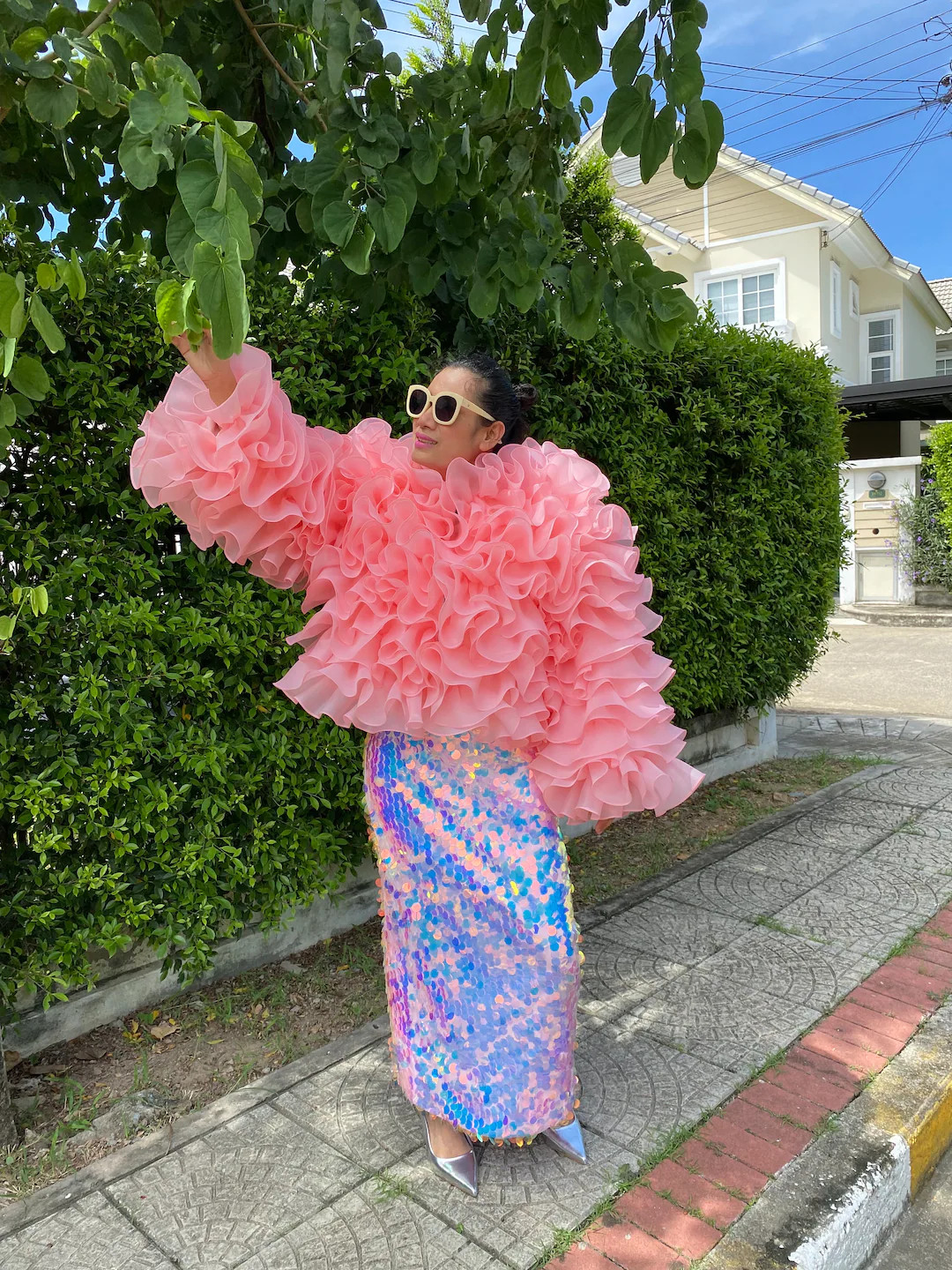 Celeste coral pink cropped ruffles jacket for women, coat dress for cocktail party, Plus size dre... | Etsy (US)