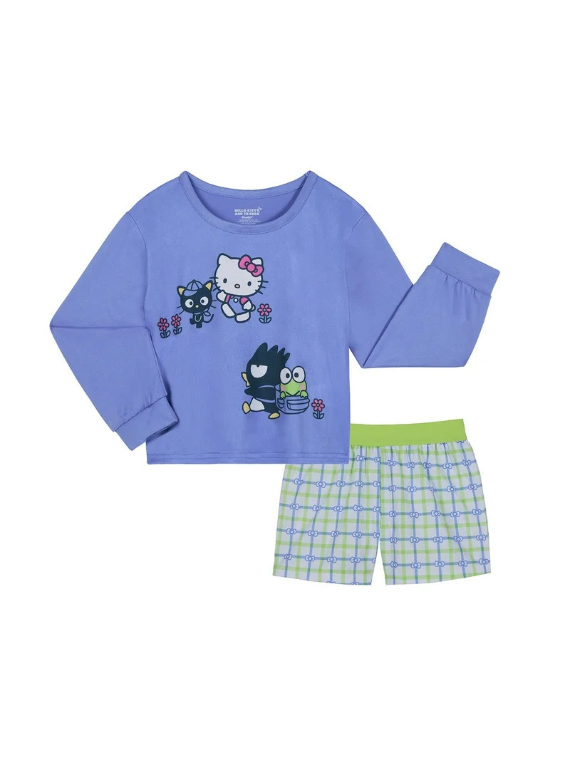 Hello Kitty Girls Long Sleeve Sleep Top and Shorts Pajama Set, 2-Piece, Sizes 4-12 | Walmart (US)