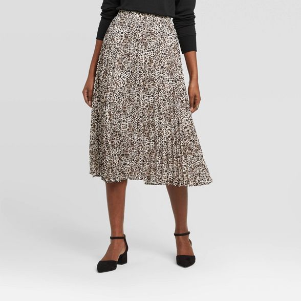 Women's Leopard Print High-Rise Pleated A-Line Midi Skirt A New Day™ - Black/White | Target