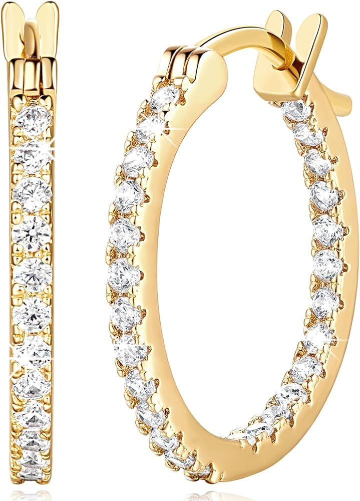 MOMELF 14K Gold Hoop Earrings for Women with Dual-sided Cubic Zirconia 14K Gold Earrings for Wome... | Amazon (US)