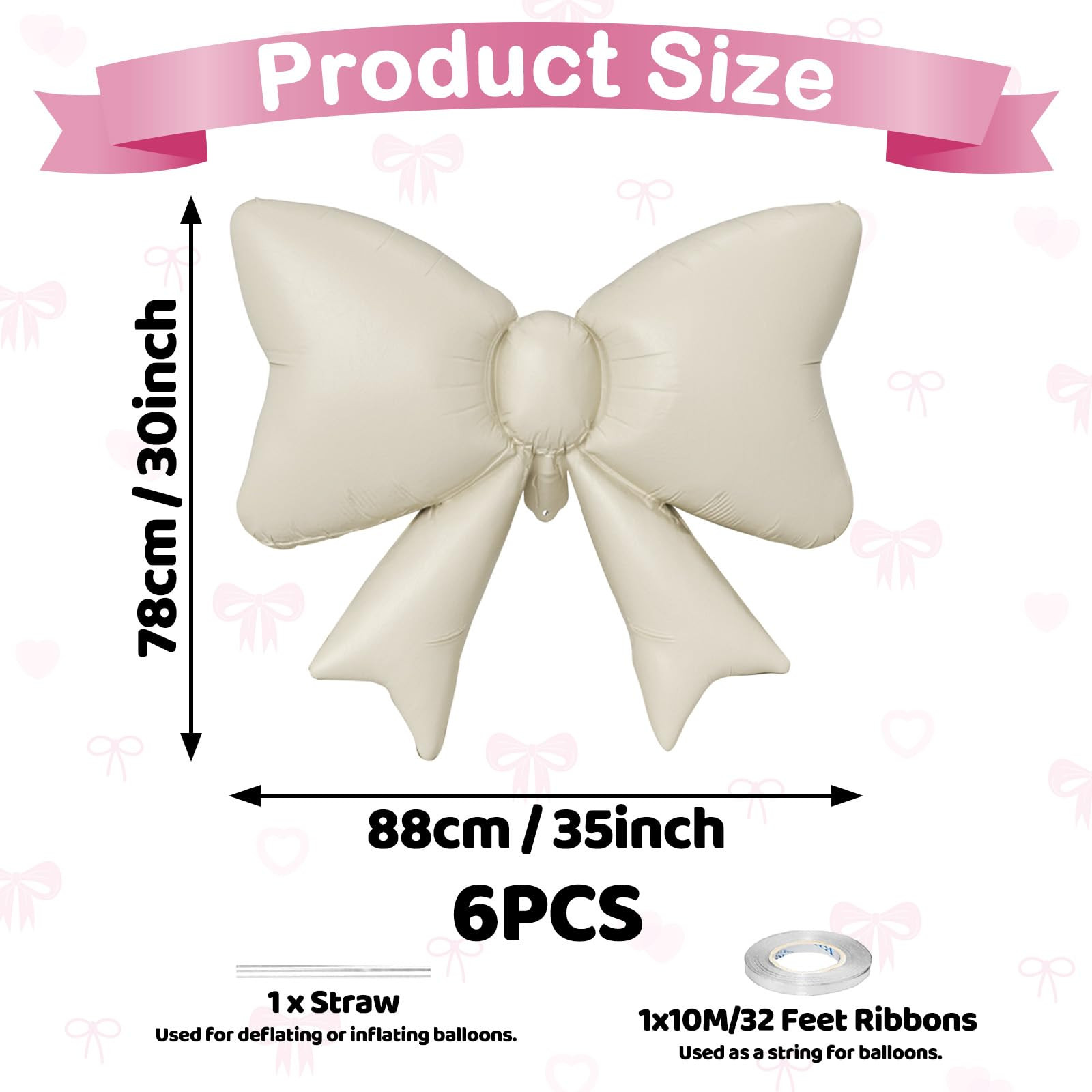 6PCS Cream Bow Balloons, 35 Inch Beige Bow Foil Balloon, Cream White Matte Helium Balloons, for G... | Amazon (US)