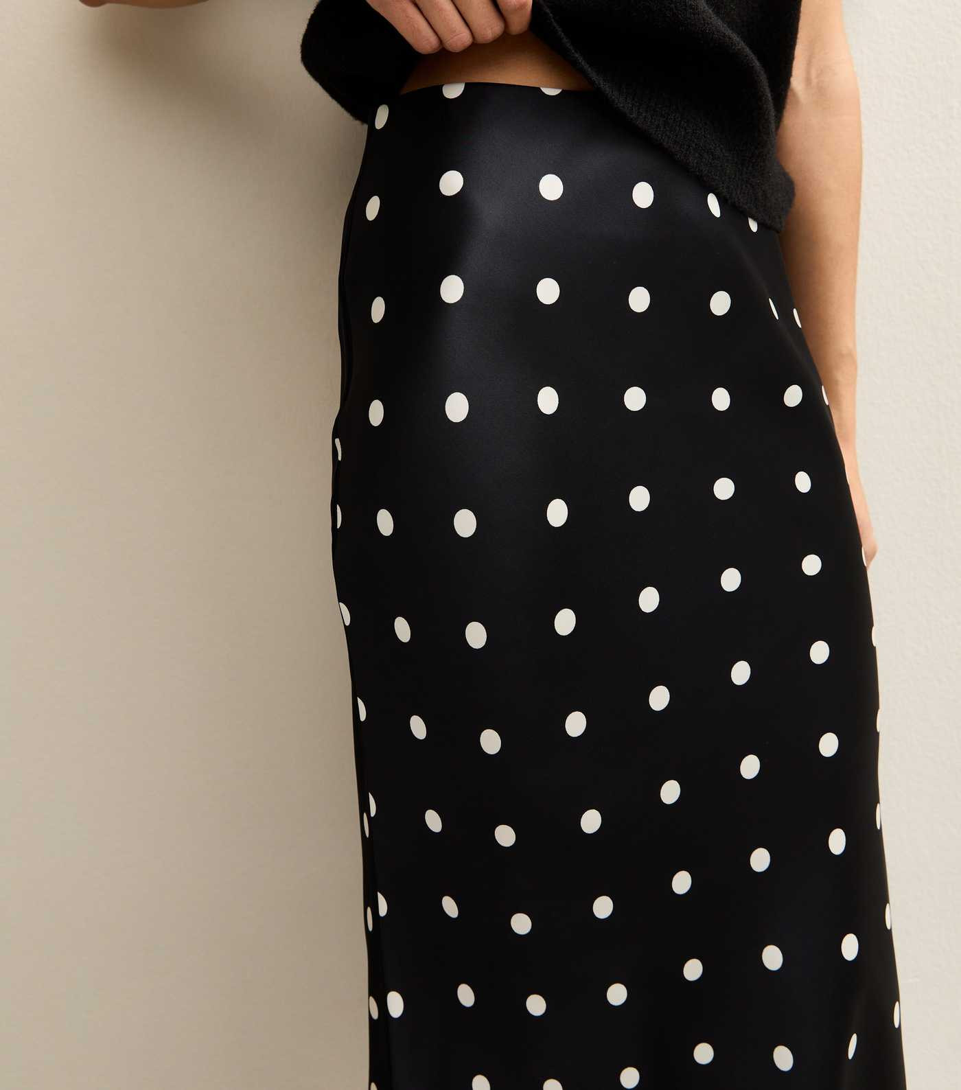 Black Satin Polka Dot Lace Trim Midi Skirt | New Look | New Look (UK)